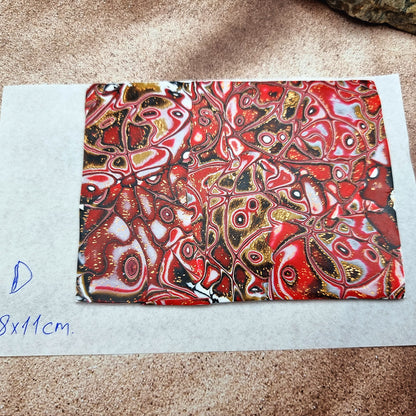 Raw Polymer Clay Veneer (D) "Red and Gold" Mokume Gane