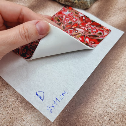 Raw Polymer Clay Veneer (D) "Red and Gold" Mokume Gane