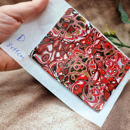 Raw Polymer Clay Veneer (D) "Red and Gold" Mokume Gane