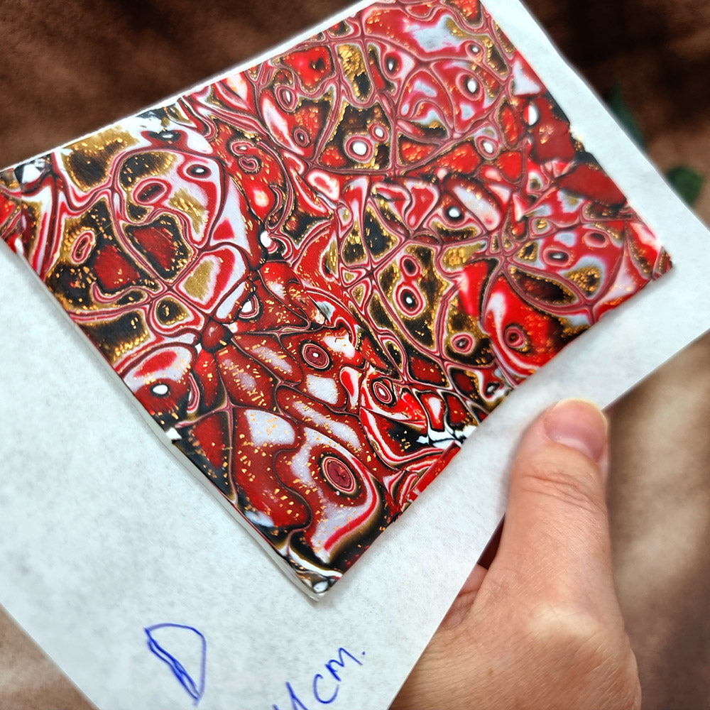 Raw Polymer Clay Veneer (D) "Red and Gold" Mokume Gane