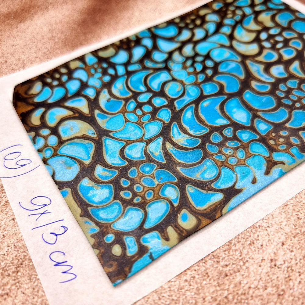 Raw Polymer Clay Veneer (09) "Blue Ammonites2" Mokume Gane