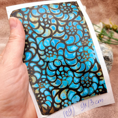 Raw Polymer Clay Veneer (09) "Blue Ammonites2" Mokume Gane