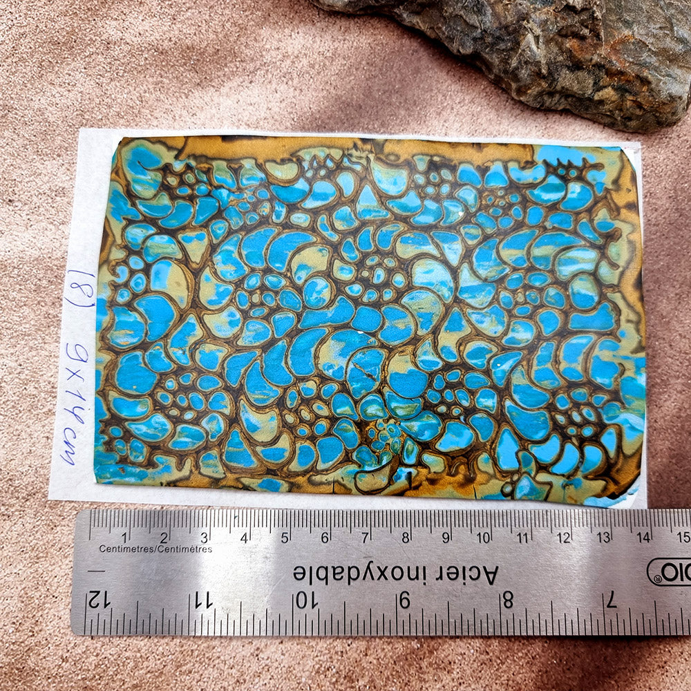 Raw Polymer Clay Veneer (08) "Blue Ammonites" Mokume Gane