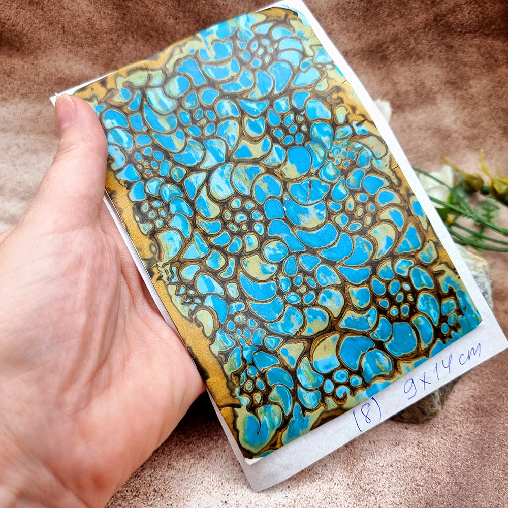 Raw Polymer Clay Veneer (08) "Blue Ammonites" Mokume Gane