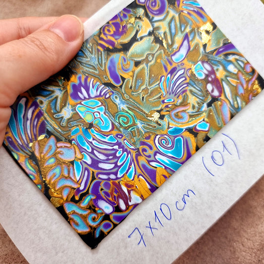 Raw Polymer Clay Veneer (01) "Colorful Painting" Mokume Gane