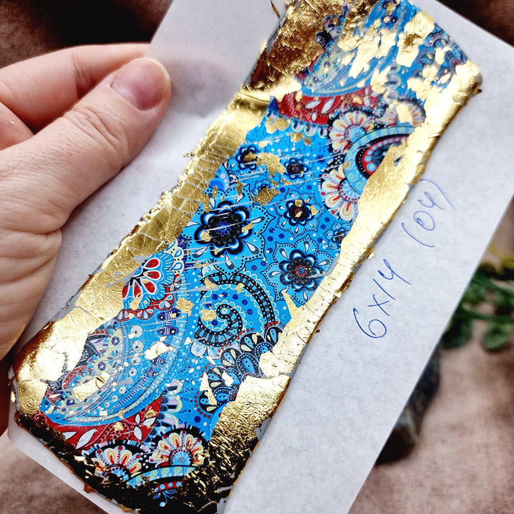 Raw Polymer Clay Veneer with Transfer Foils (04) "Flowers. Blue"