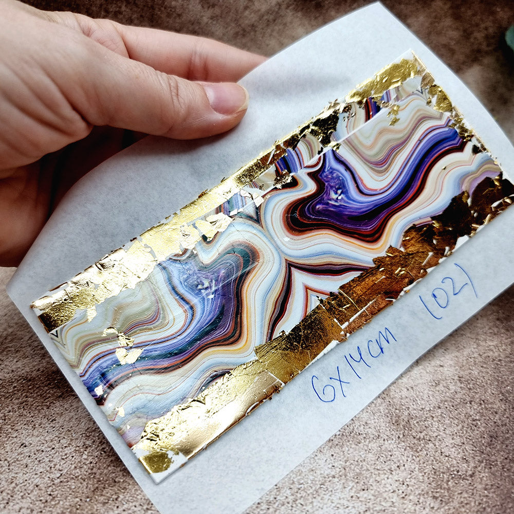 Raw Polymer Clay Veneer with Transfer Foils (02) "Purple Stone" .