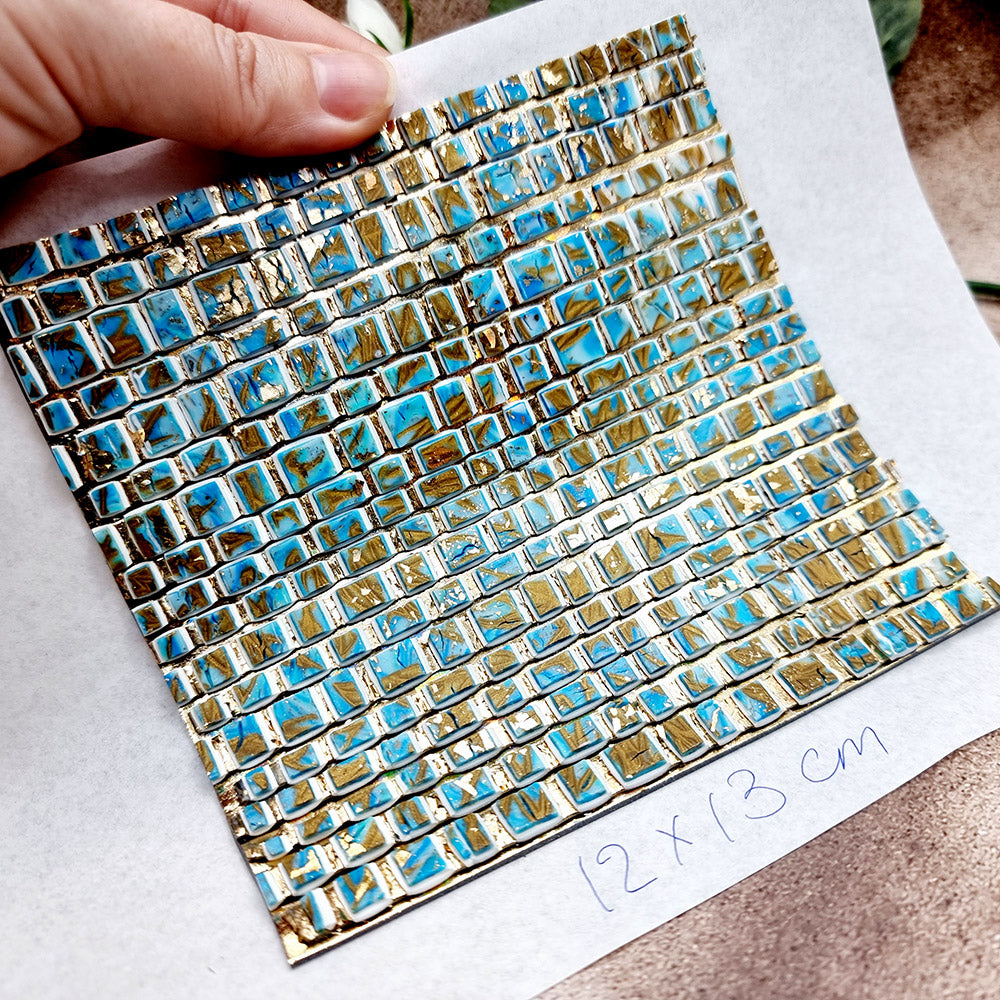 "Ice Cubes with Bronze Mosaic" Raw Polymer Clay Veneer