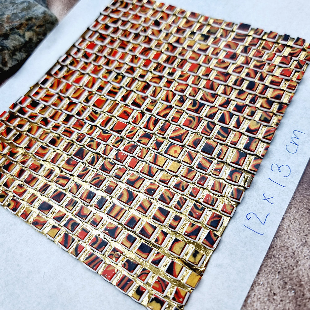 "Fire Red Mosaic" Raw Polymer Clay Veneer