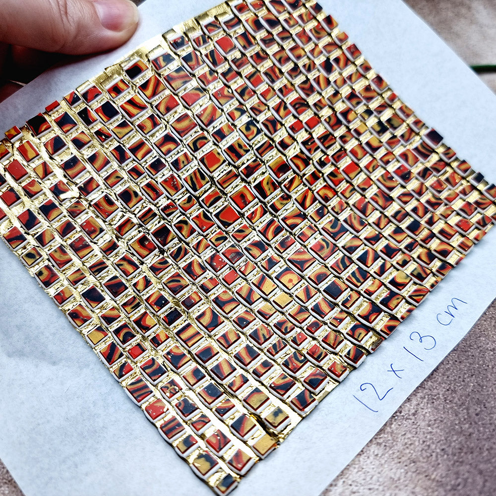 "Fire Red Mosaic" Raw Polymer Clay Veneer