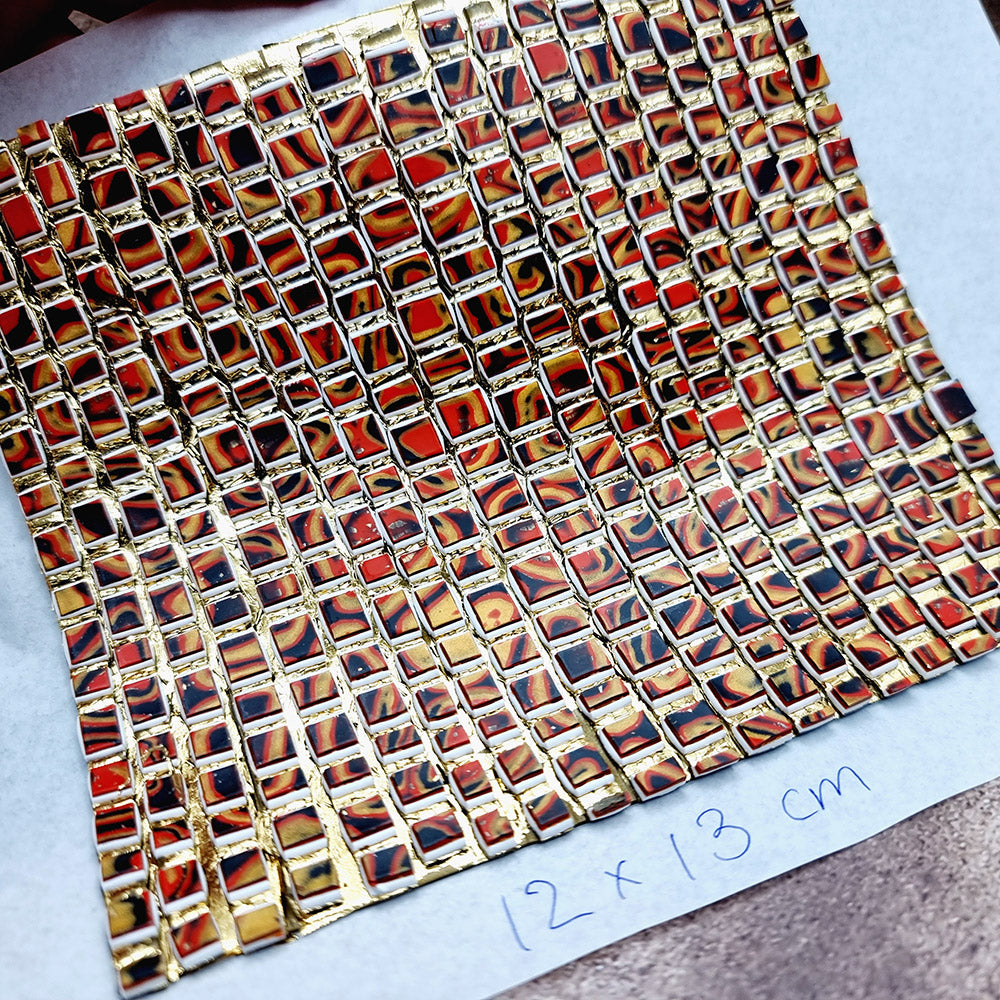 "Fire Red Mosaic" Raw Polymer Clay Veneer
