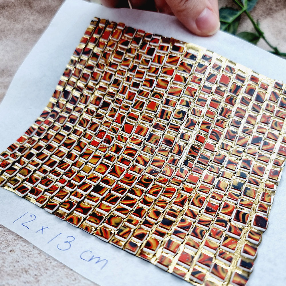 "Fire Red Mosaic" Raw Polymer Clay Veneer