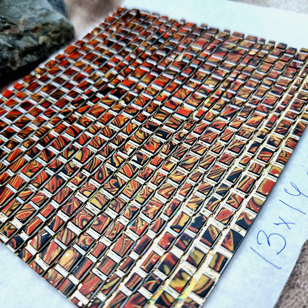 "Fire Red Mosaic" Raw Polymer Clay Veneer