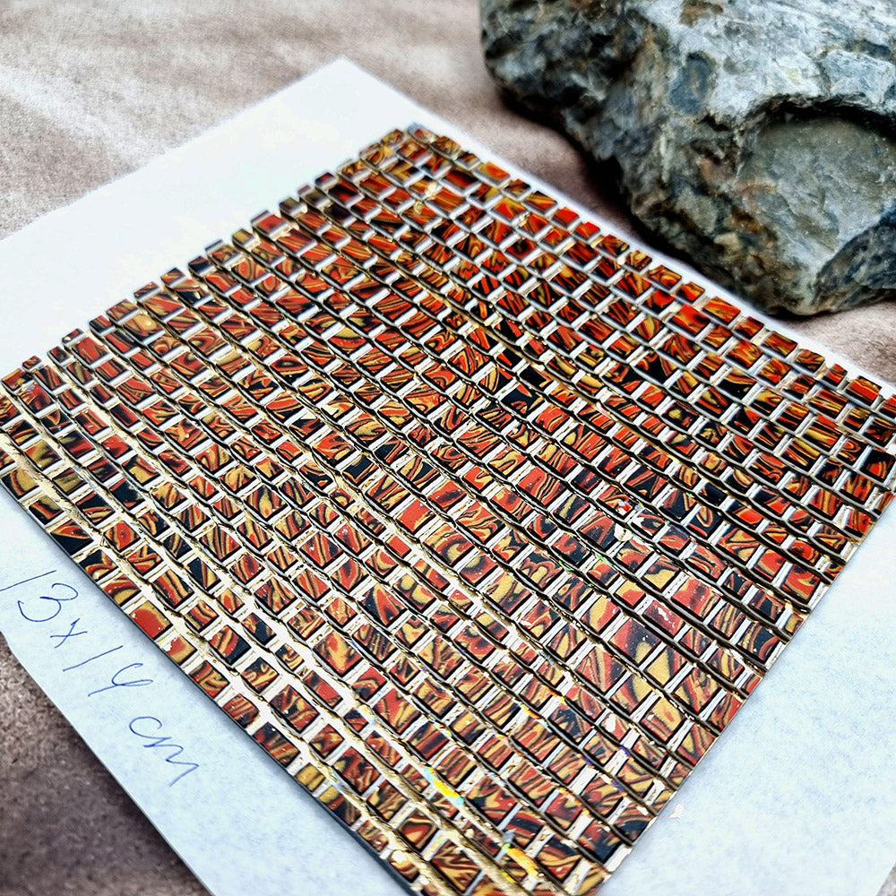 "Fire Red Mosaic" Raw Polymer Clay Veneer