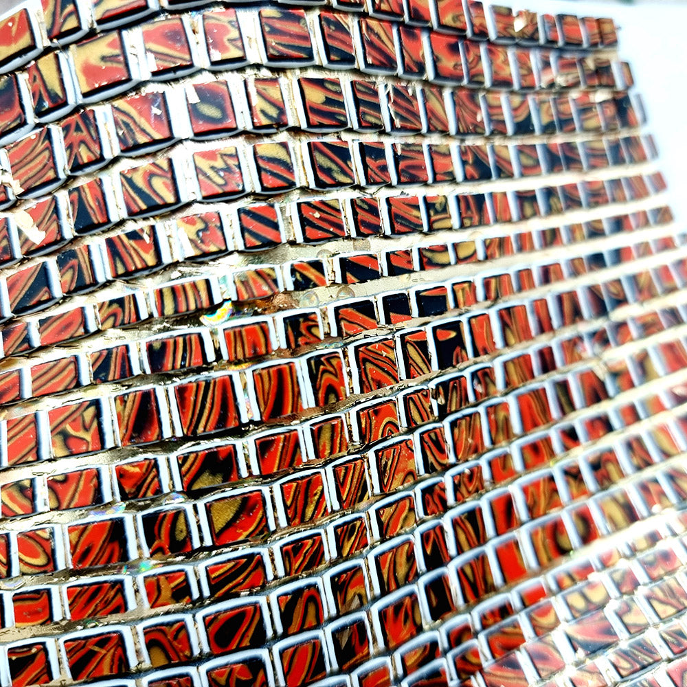"Fire Red Mosaic" Raw Polymer Clay Veneer