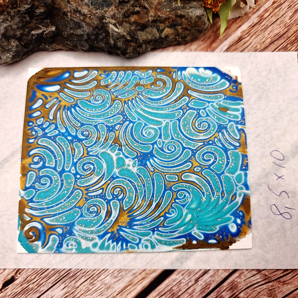 Unique Raw Polymer Clay Veneer - Blue Shells - 8.5x10cm