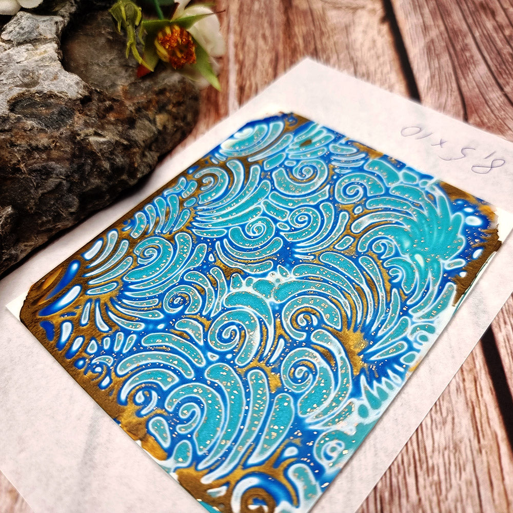 Unique Raw Polymer Clay Veneer - Blue Shells - 8.5x10cm