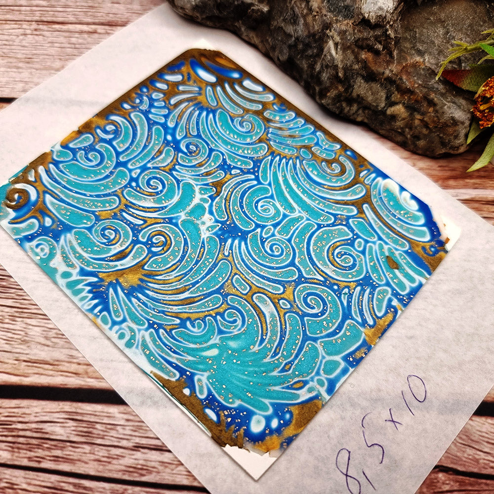 Unique Raw Polymer Clay Veneer - Blue Shells - 8.5x10cm