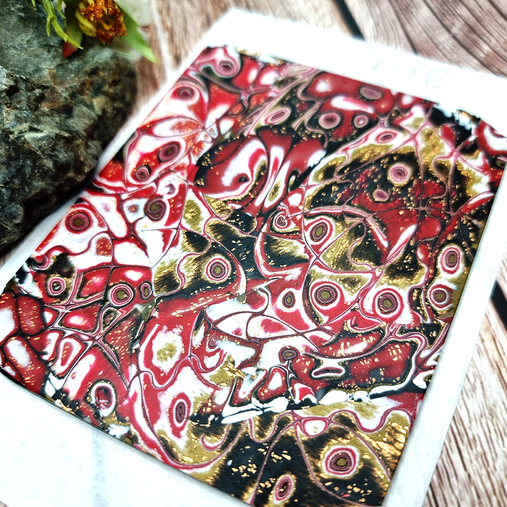 Unique Raw Polymer Clay Veneer - Red Mocume Gane - 9x11cm