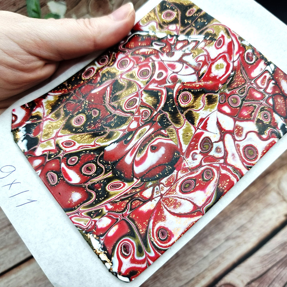 Unique Raw Polymer Clay Veneer - Red Mocume Gane - 9x11cm