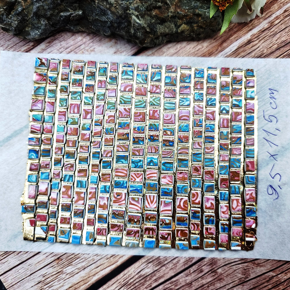 Unique Raw Polymer Clay Veneer - Blue and Pink Mosaic - 9.5x11.5cm #1