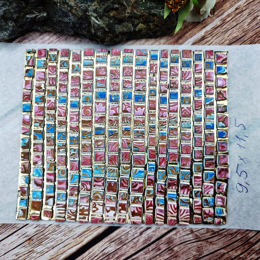 Unique Raw Polymer Clay Veneer - Blue and Pink Mosaic - 9.5x11.5cm #2