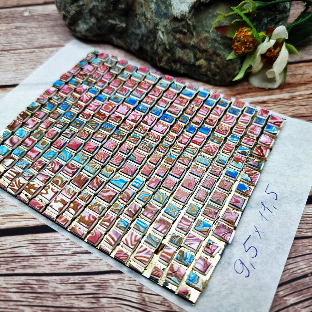 Unique Raw Polymer Clay Veneer - Blue and Pink Mosaic - 9.5x11.5cm #2