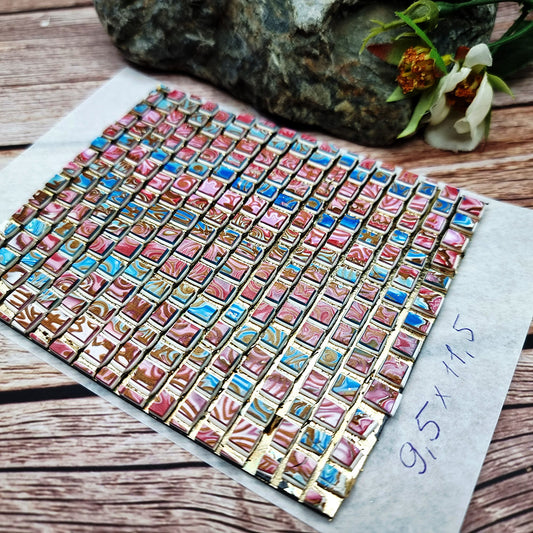 Unique Raw Polymer Clay Veneer - Blue and Pink Mosaic - 9.5x11.5cm #2
