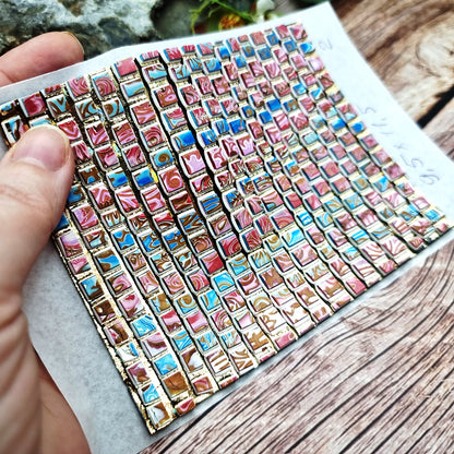 Unique Raw Polymer Clay Veneer - Blue and Pink Mosaic - 9.5x11.5cm #2