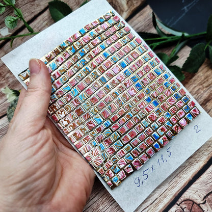 Unique Raw Polymer Clay Veneer - Blue and Pink Mosaic - 9.5x11.5cm #2