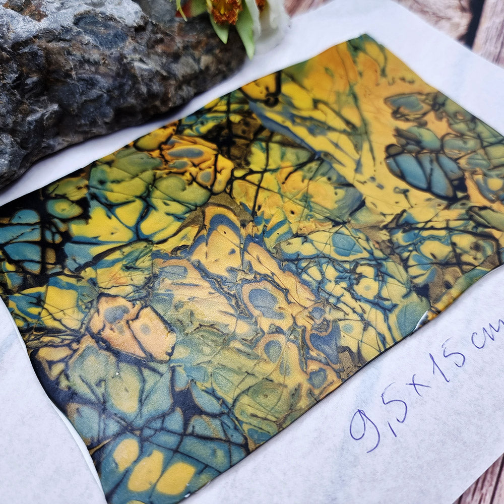 Unique Raw Polymer Clay Veneer - Labradorite Mosaic - 9.5x15cm