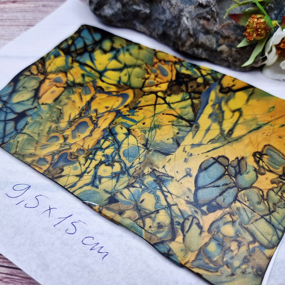 Unique Raw Polymer Clay Veneer - Labradorite Mosaic - 9.5x15cm