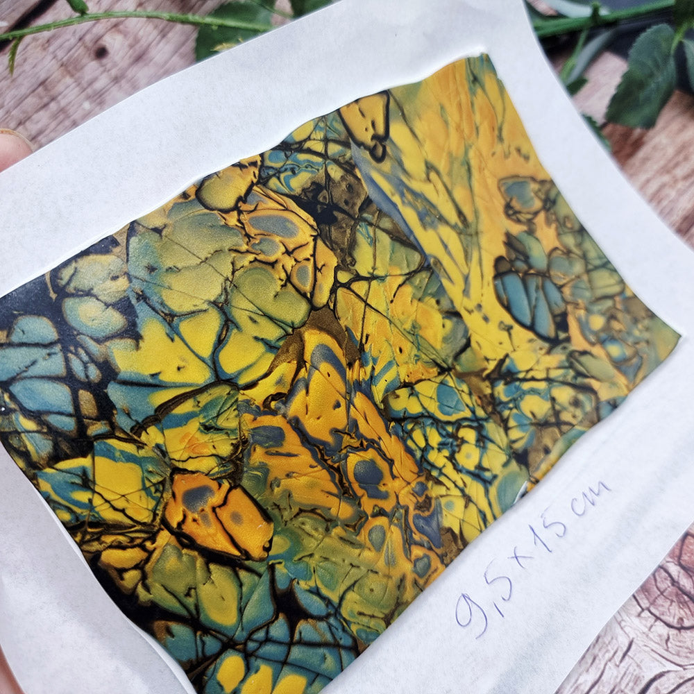 Unique Raw Polymer Clay Veneer - Labradorite Mosaic - 9.5x15cm