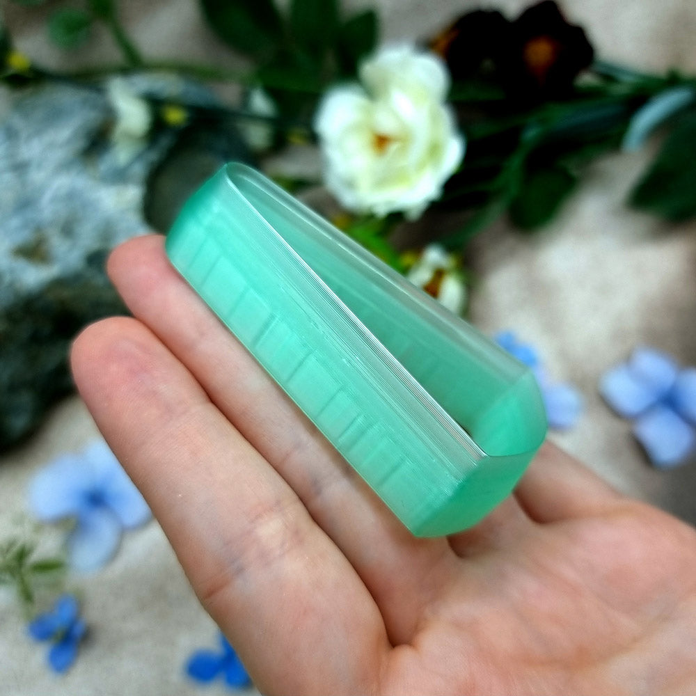 Green PLA slanted wedge polymer clay cutter with a broad angled base and terracotta clay wedge earring pieces by SweetyBijou