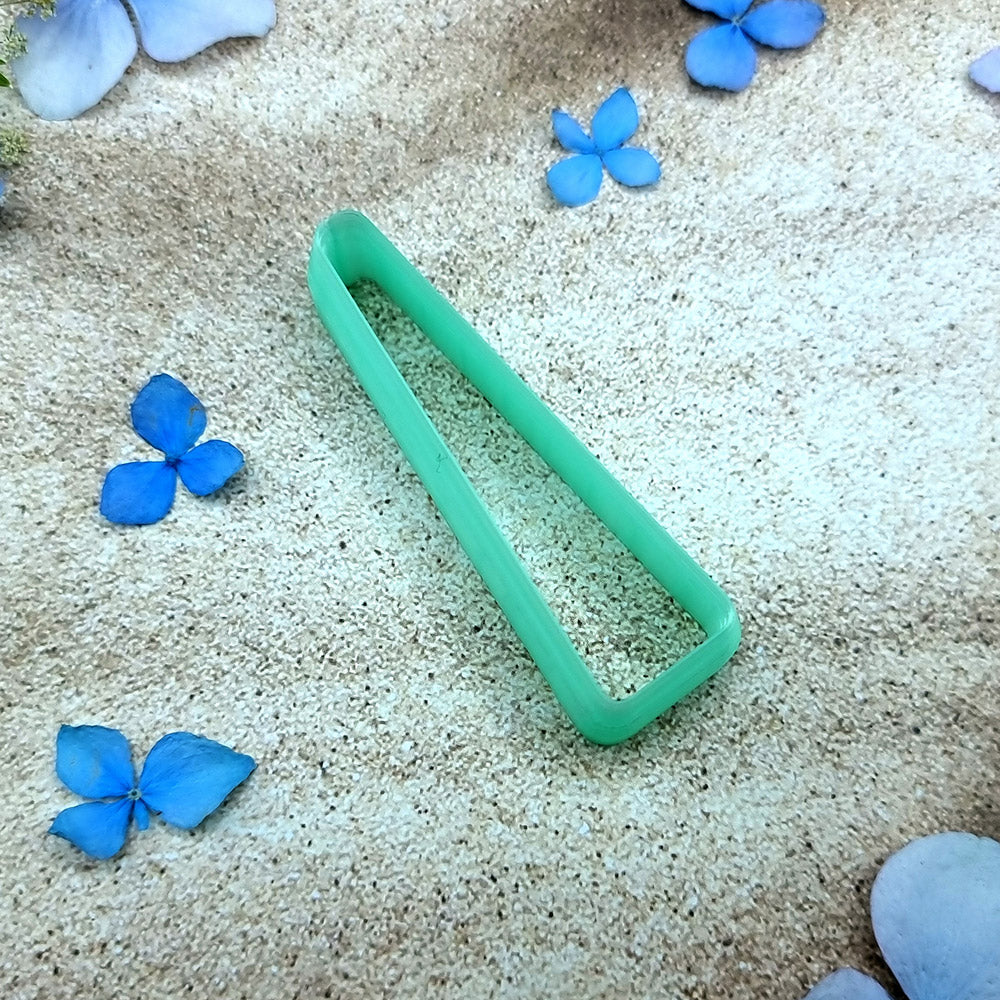 Green PLA tapered bar polymer clay cutter with a long straight sided outline and terracotta clay bar earring pieces by SweetyBijou
