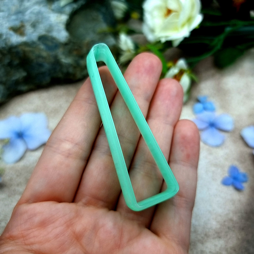 Green PLA tapered bar polymer clay cutter with a long straight sided outline and terracotta clay bar earring pieces by SweetyBijou