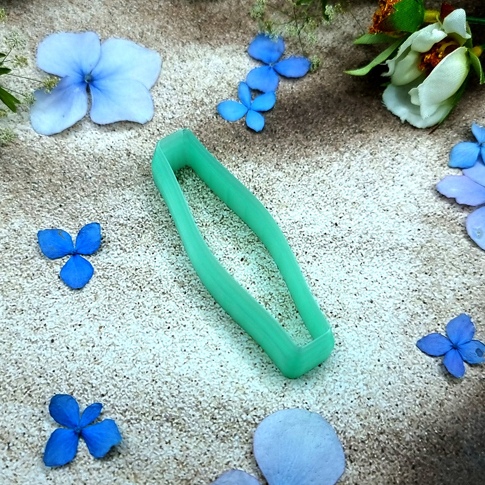 Green PLA faceted shard polymer clay cutter with angled straight edges and terracotta clay shard earring pieces by SweetyBijou