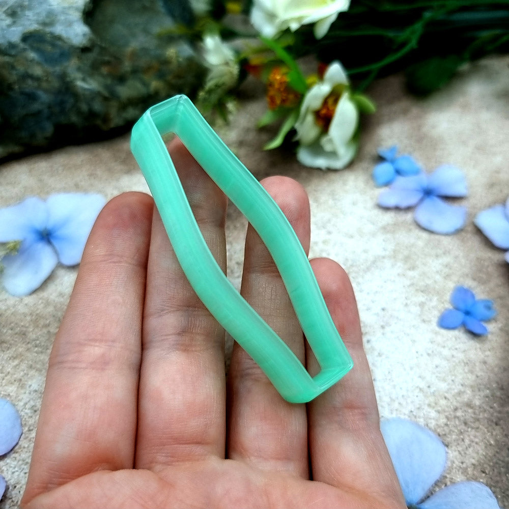 Green PLA faceted shard polymer clay cutter with angled straight edges and terracotta clay shard earring pieces by SweetyBijou