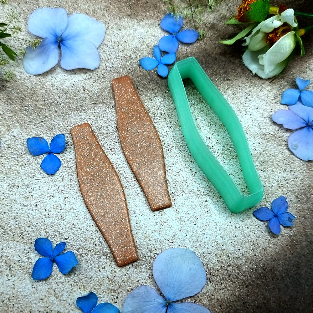 Green PLA faceted shard polymer clay cutter with angled straight edges and terracotta clay shard earring pieces by SweetyBijou