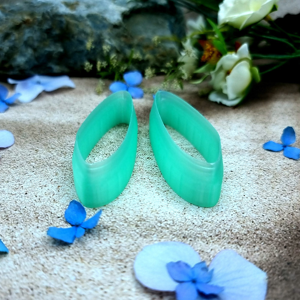 Pair of mirrored green PLA swept oval polymer clay cutters, a left and a right cutter, for long statement earrings by SweetyBijou