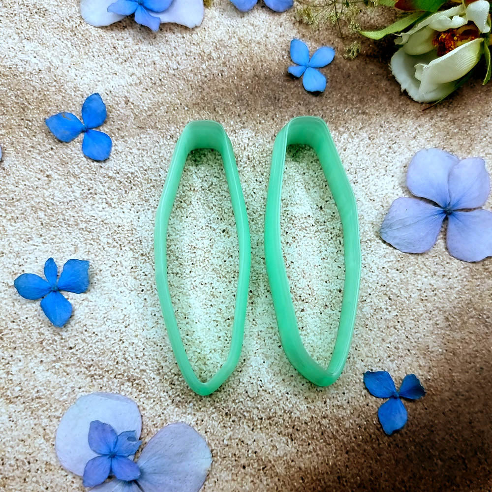 Pair of mirrored green PLA faceted marquise polymer clay cutters, a left and a right cutter, for long statement earrings by SweetyBijou