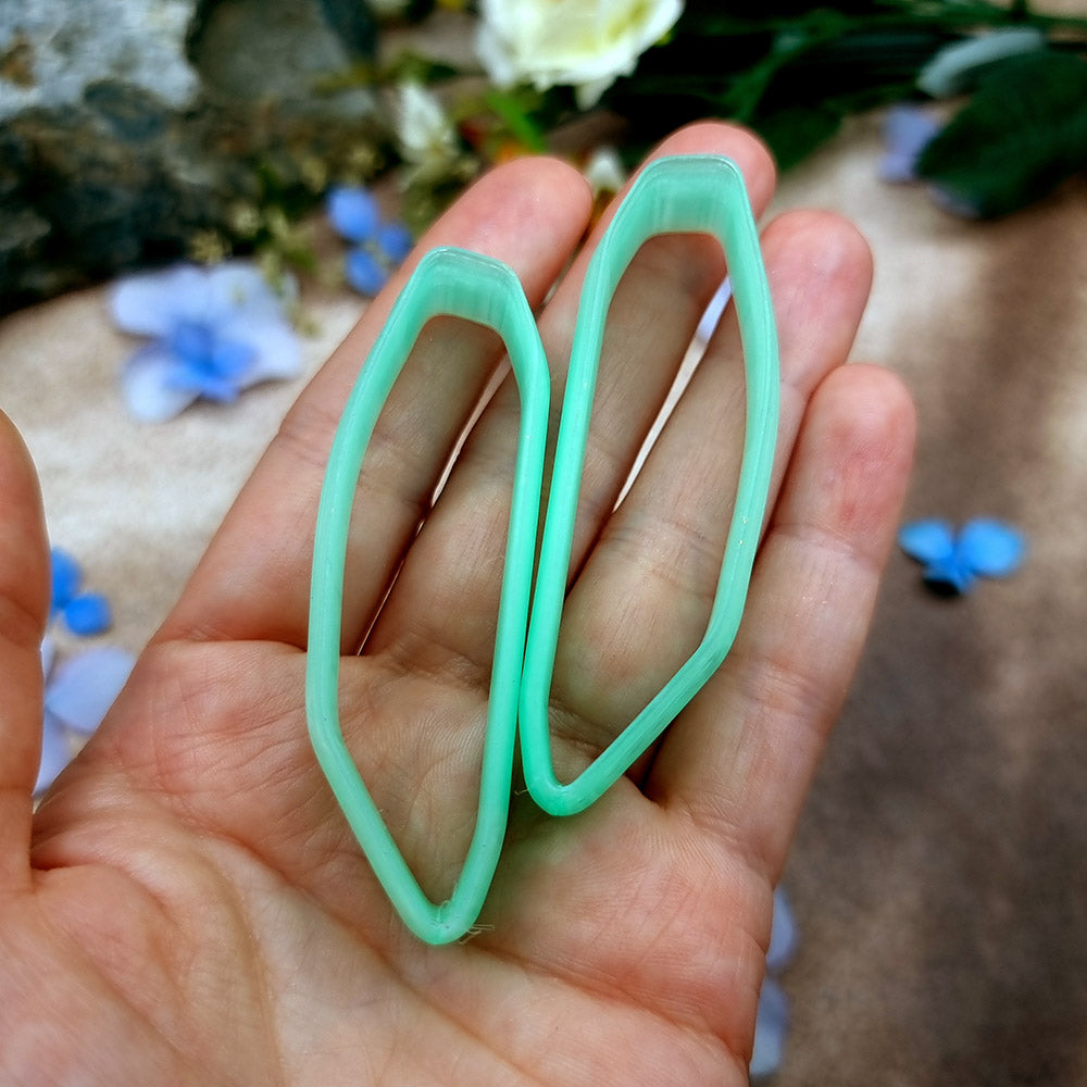 Pair of mirrored green PLA angled shard polymer clay cutters, a left and a right cutter, for long statement earrings by SweetyBijou