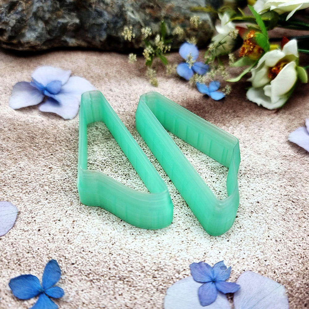 Pair of mirrored green PLA swoosh wing polymer clay cutters, a left and a right cutter, for long statement earrings by SweetyBijou