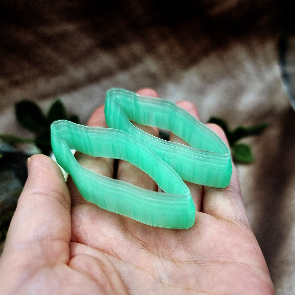 Pair of mirrored green PLA wavy marquise polymer clay cutters, a left and a right cutter, for long statement earrings by SweetyBijou