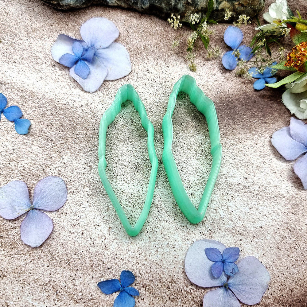 Pair of mirrored green PLA notched marquise polymer clay cutters, a left and a right cutter, for long statement earrings by SweetyBijou