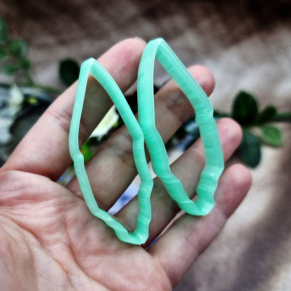 Pair of mirrored green PLA notched marquise polymer clay cutters, a left and a right cutter, for long statement earrings by SweetyBijou
