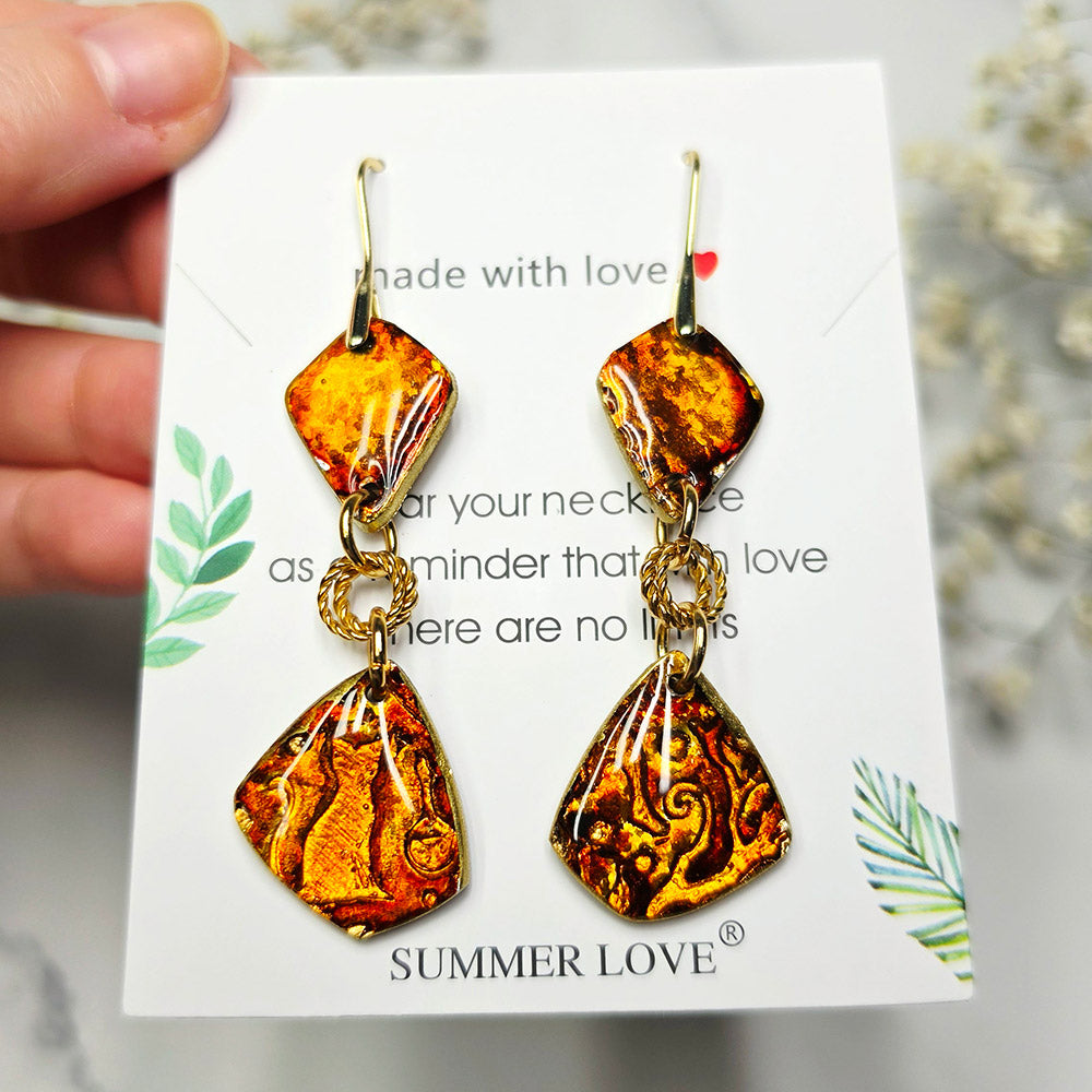 Mystic Amber Cat Earrings