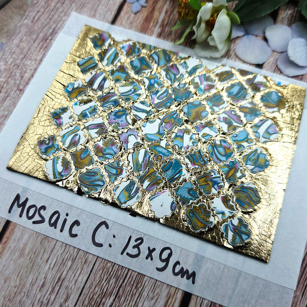 Raw polymer clay veneer sheet, Gilded Porcelain Mosaic