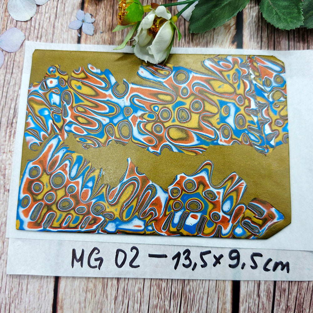 Raw polymer clay veneer sheet, Golden Reef Mokume Gane