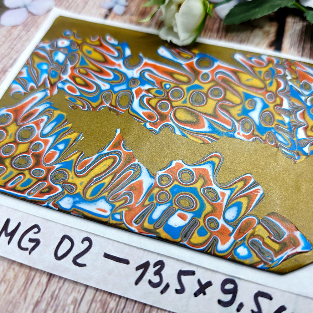 Raw polymer clay veneer sheet, Golden Reef Mokume Gane